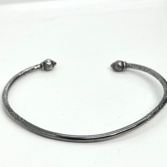 STERLING SILVER CUFF Bracelet Engraved Floral Open Bangle Artisan Torque AJ 925 - Picture 7 of 15